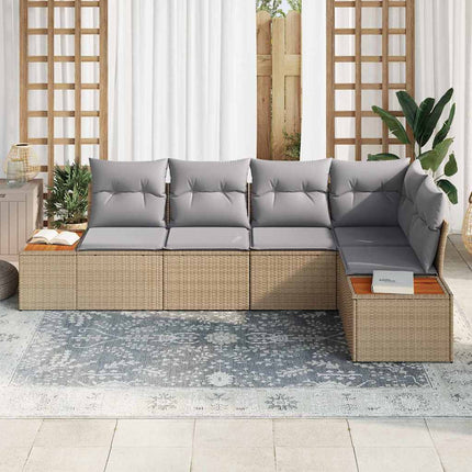 Trädgårdsoffset med kudde 5 pcs beige och ljusgrå Poly rattan