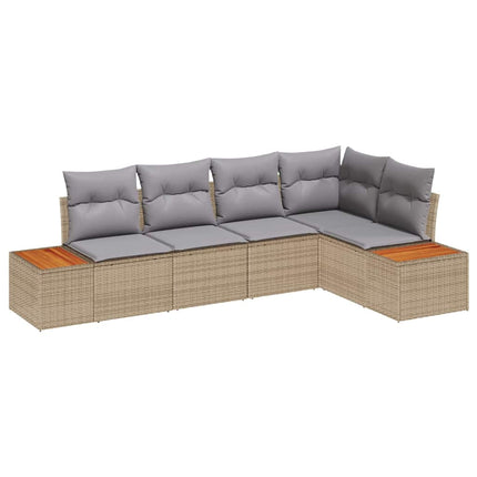 Trädgårdsoffset med kudde 5 pcs beige och ljusgrå Poly rattan
