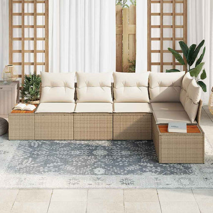 Trädgårdsoffset med kudde 5 pcs beige och gräddvit Poly rattan
