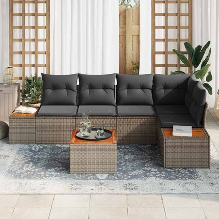 Trädgårdsoffset med kudde med lagring 6 pcs Grå Poly rattan