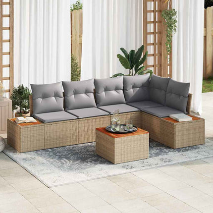 Trädgårdsoffset med kudde 6 pcs beige och ljusgrå Poly rattan