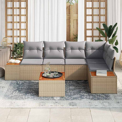 Trädgårdsoffset med kudde 6 pcs beige och ljusgrå Poly rattan