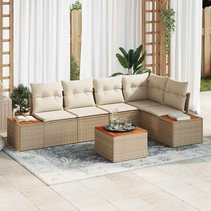 Trädgårdsoffset med kudde 6 pcs beige och gräddvit Poly rattan