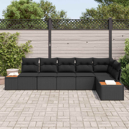 Trädgårdsoffset med kudde med lagring 6 pcs Svart Polyrattan