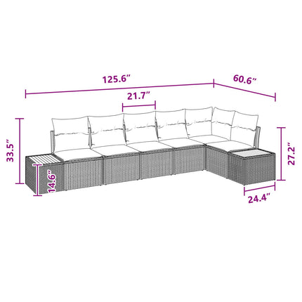 Trädgårdsoffset 6 st 6-Antal sittplatser Svart Polyrattan