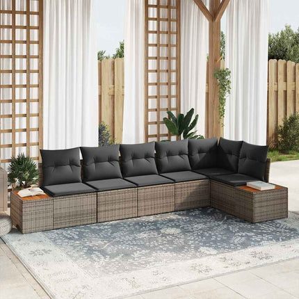 Trädgårdsoffset med kudde med lagring 6 pcs Grå Polyrattan