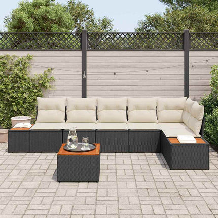 Trädgårdsoffset med kudde 6 pcs Svart och kräm Polyrattan