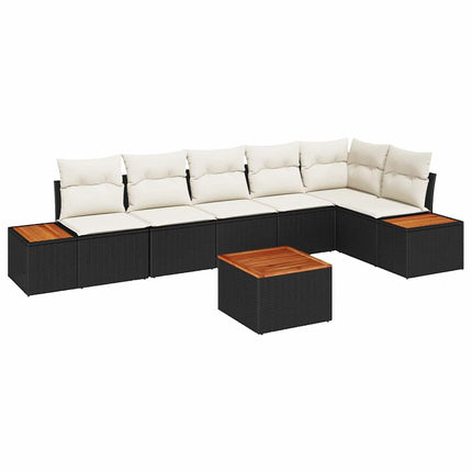 Trädgårdsoffset med kudde 6 pcs Svart och kräm Polyrattan