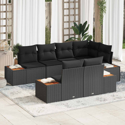 Trädgårdsoffset med kudde med lagring 7 pcs Svart Polyrattan