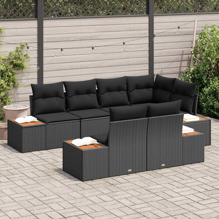 Trädgårdsoffset med kudde med lagring 7 pcs Svart Polyrattan