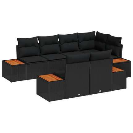 Trädgårdsoffset med kudde med lagring 7 pcs Svart Polyrattan
