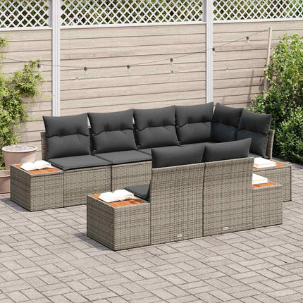 Trädgårdsoffset med kudde med lagring 7 pcs Grå Polyrattan