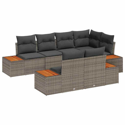 Trädgårdsoffset med kudde med lagring 7 pcs Grå Polyrattan