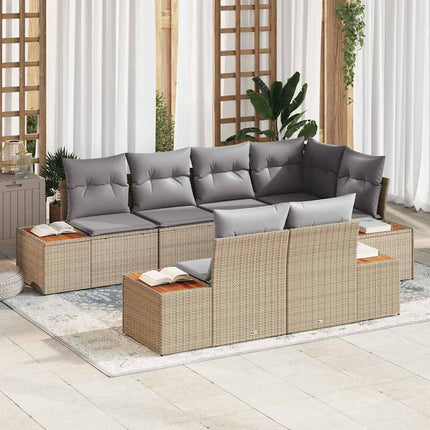 Trädgårdsoffset med kudde 7 pcs Beige och Ljusgrå Polyrattan