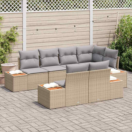 Trädgårdsoffset med kudde 7 pcs Beige och Ljusgrå Polyrattan