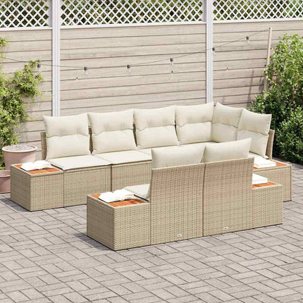 Trädgårdsoffset 7 pcs Beige och gräddfärgad Polyrattan