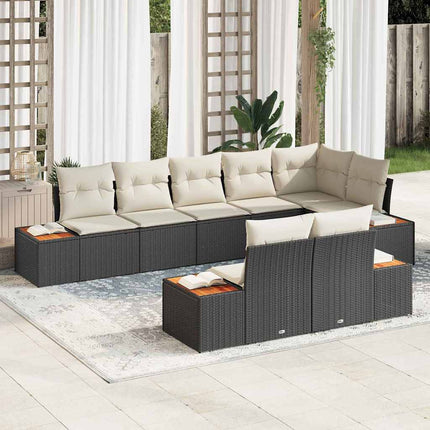Trädgårdsoffset med kudde 8 pcs Svart och kräm Polyrattan