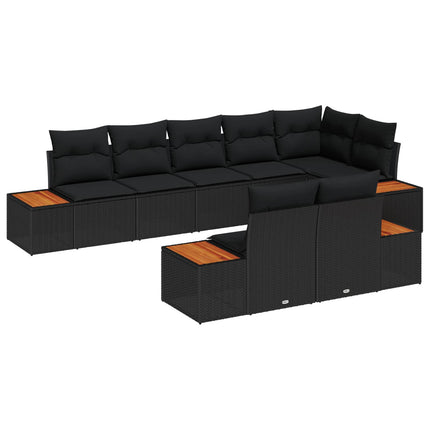 Trädgårdsoffset med kudde med lagring 8 pcs Svart Polyrattan