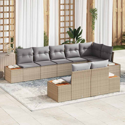 Trädgårdsoffset med kudde 8 pcs Beige och Ljusgrå Polyrattan