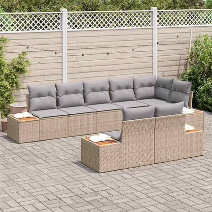 Trädgårdsoffset med kudde 8 pcs Beige och Ljusgrå Polyrattan