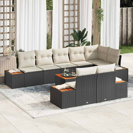 Trädgårdsoffset med kudde 8 pcs Svart och kräm Polyrattan