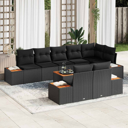 Trädgårdsoffset med kudde med lagring 8 pcs Svart Polyrattan