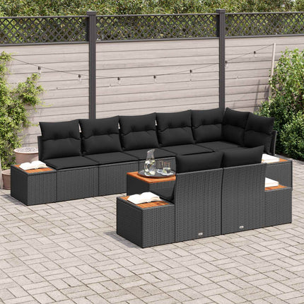 Trädgårdsoffset med kudde med lagring 8 pcs Svart Polyrattan
