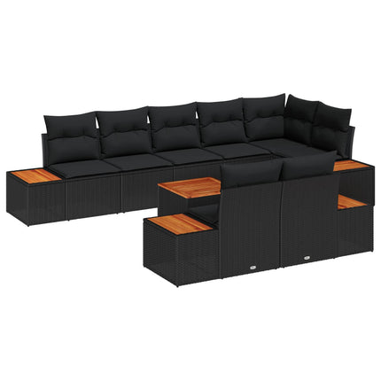 Trädgårdsoffset med kudde med lagring 8 pcs Svart Polyrattan
