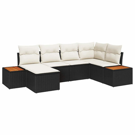 Trädgårdsoffset med kudde 7 pcs Svart och kräm Polyrattan