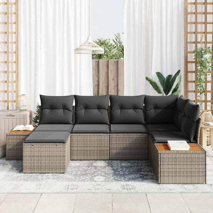 Trädgårdsoffset med kudde med lagring 7 pcs Grå Polyrattan