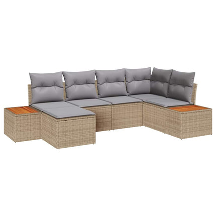 Trädgårdsoffset med kudde 7 pcs Beige och Ljusgrå Polyrattan