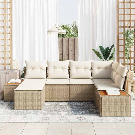 Trädgårdsoffset 7 pcs Beige och gräddfärgad Polyrattan