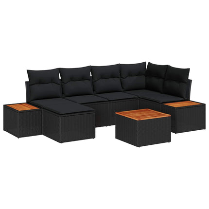 Trädgårdsoffset med kudde med lagring 7 pcs Svart Polyrattan