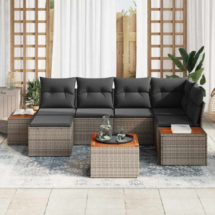 Trädgårdsoffset med kudde med lagring 7 pcs Grå Polyrattan
