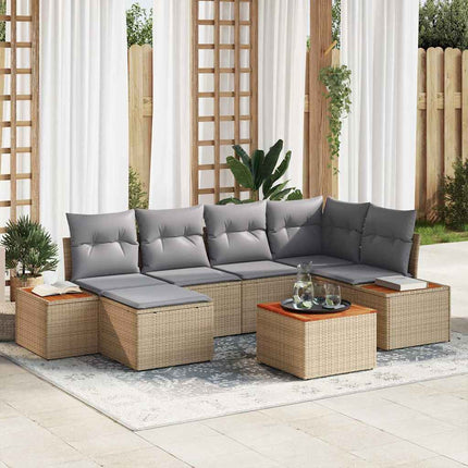 Trädgårdsoffset med kudde 7 pcs Beige och Ljusgrå Polyrattan