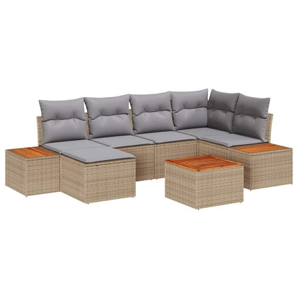 Trädgårdsoffset med kudde 7 pcs Beige och Ljusgrå Polyrattan