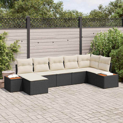 Trädgårdsoffset med kudde 8 pcs Svart och kräm Polyrattan