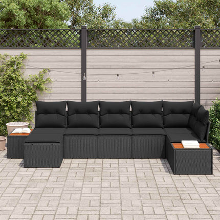 Trädgårdsoffset med kudde med lagring 8 pcs Svart Polyrattan