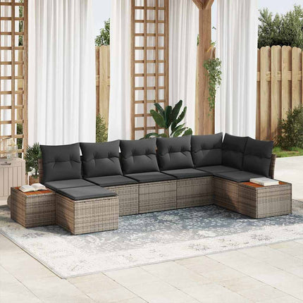 Trädgårdsoffset med kudde med lagring 8 pcs Grå Polyrattan