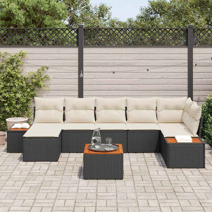 Trädgårdsoffset med kudde 8 pcs Svart och kräm Polyrattan