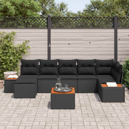 Trädgårdsoffset med kudde med lagring 8 pcs Svart Polyrattan
