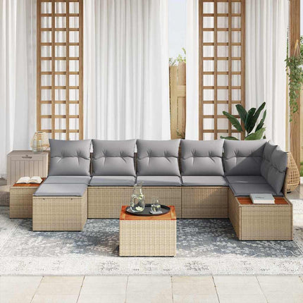 Trädgårdsoffset med kudde 8 pcs Beige och Ljusgrå Polyrattan