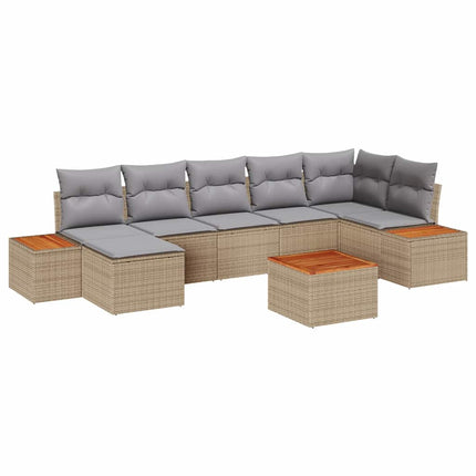 Trädgårdsoffset med kudde 8 pcs Beige och Ljusgrå Polyrattan