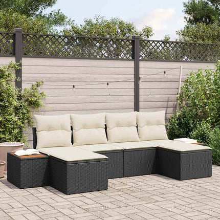 Trädgårdsoffset med kudde 6 pcs Svart och kräm Poly Rattan
