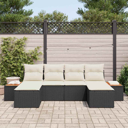Trädgårdsoffset med kudde 6 pcs Svart och kräm Poly Rattan