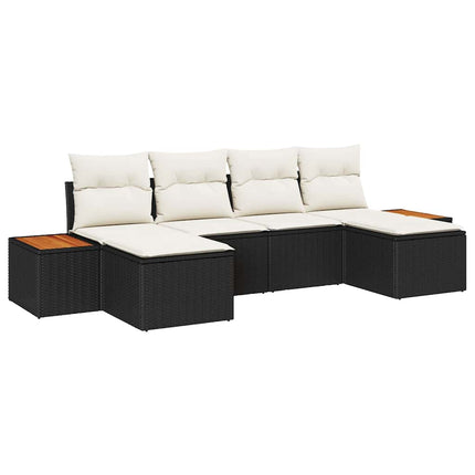 Trädgårdsoffset med kudde 6 pcs Svart och kräm Poly Rattan
