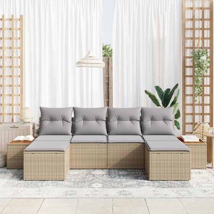 Trädgårdsoffset med kudde 6 pcs Beige och Ljusgrå Poly Rattan