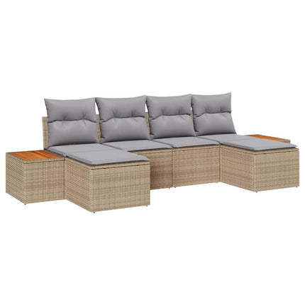 Trädgårdsoffset med kudde 6 pcs Beige och Ljusgrå Poly Rattan