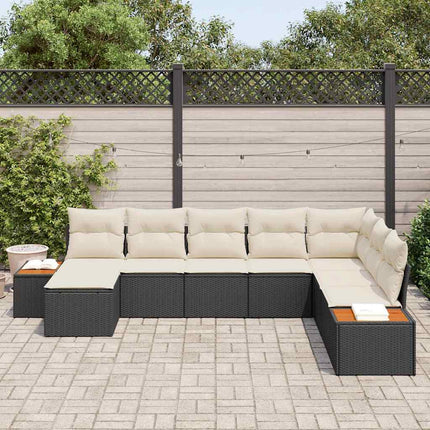 Trädgårdsoffset med kudde 9 pcs Svart och kräm Polyrattan
