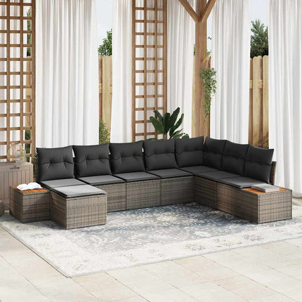 Trädgårdsoffset med kudde med lagring 9 pcs Grå Polyrattan